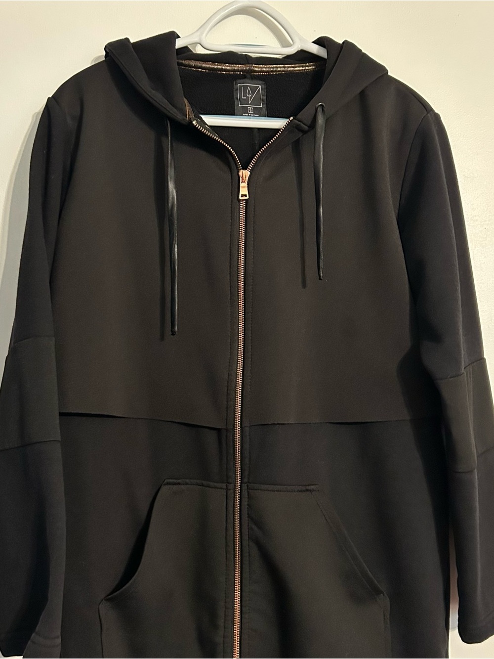 Lime & Vine Women’s Black Zip-Up Hooded Fleece Jacket Rose Gold Zipper Small